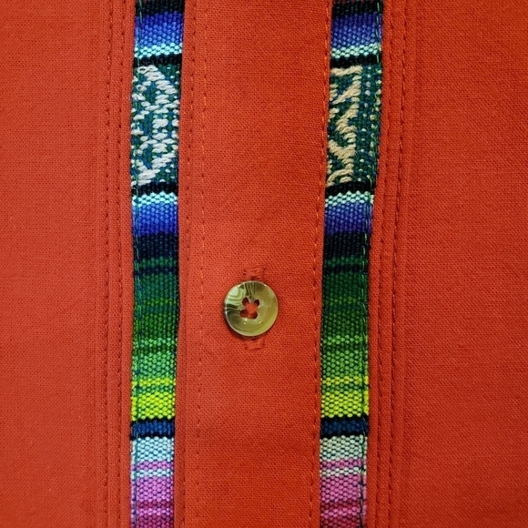 MEXICAN Guayabera Shirt Red Button Down Lightweight Men's Size S - Picture 8 of 8